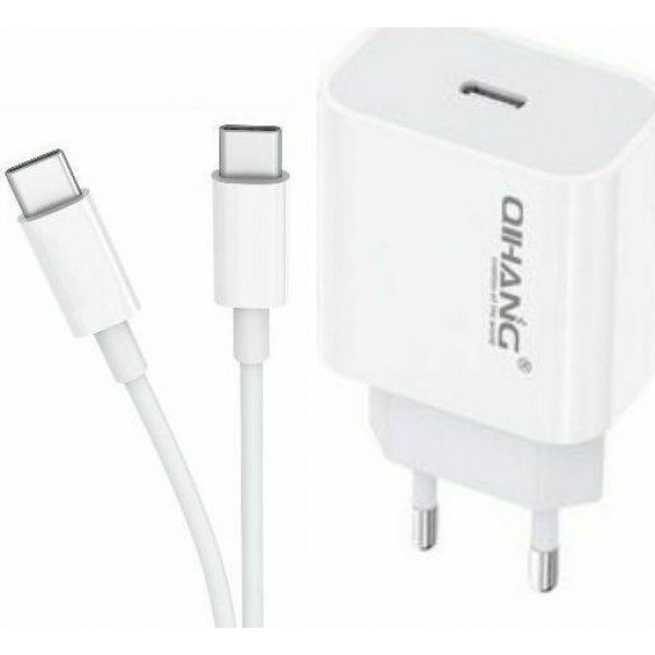 QIHANG Φορτιστής με Θύρα USB-C και Καλώδιο USB-C 20W Power Delivery Λευκός (Z85)